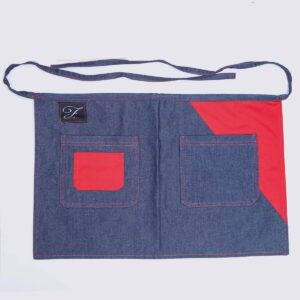 Short jean apron with red details